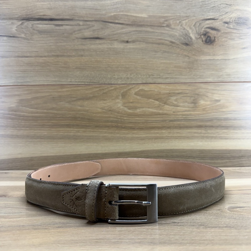 Martin Dingman Mens Belt 40 Beige Suede Saddle Leather Lining Business Casual